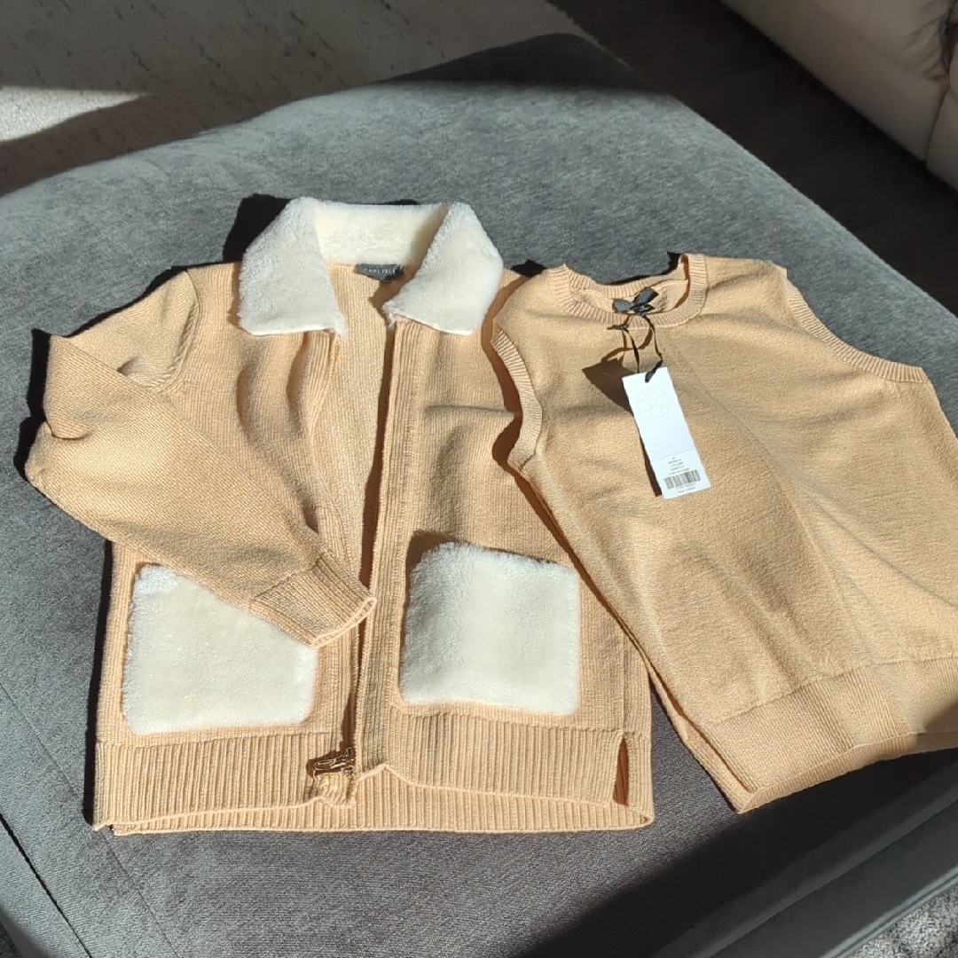 Carlisle Tan And Cream Sweater Cardigan Set